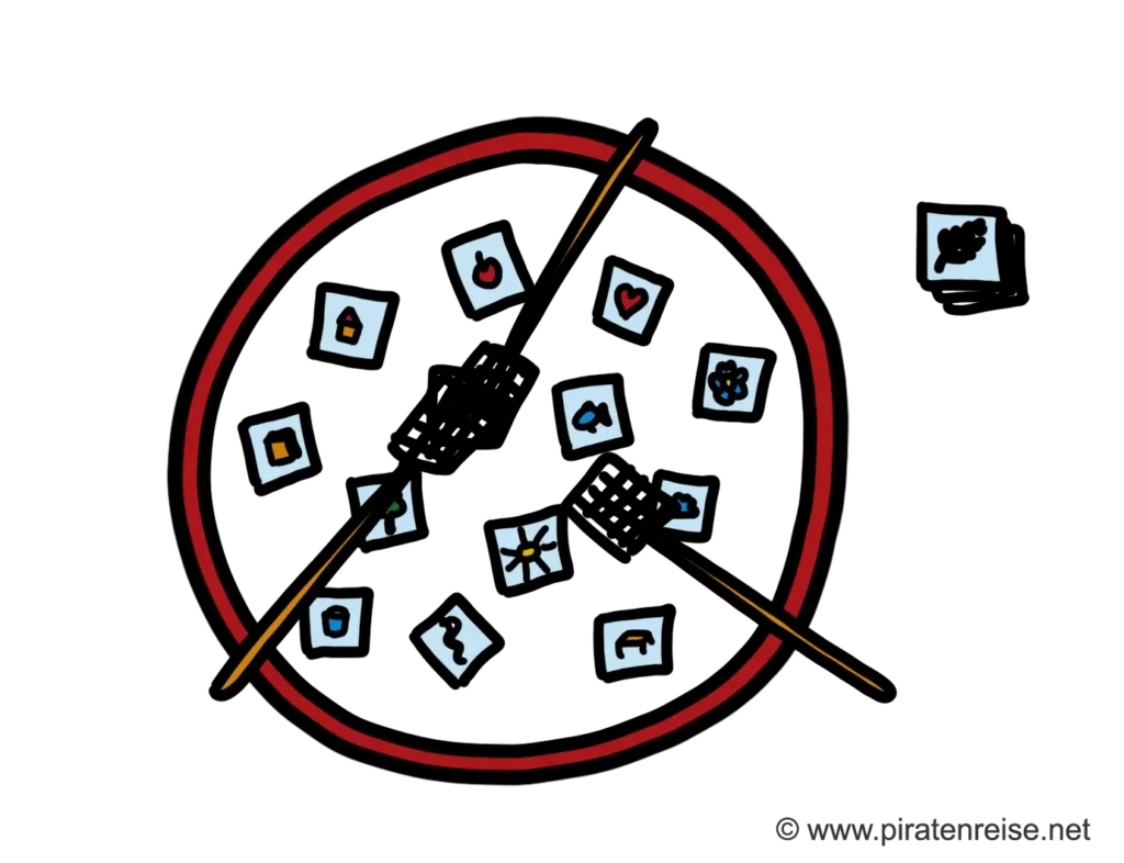 Übung 3: In einem Reifen liegen Memory-Karten - darüber befinden sich Fliegenklatschen
