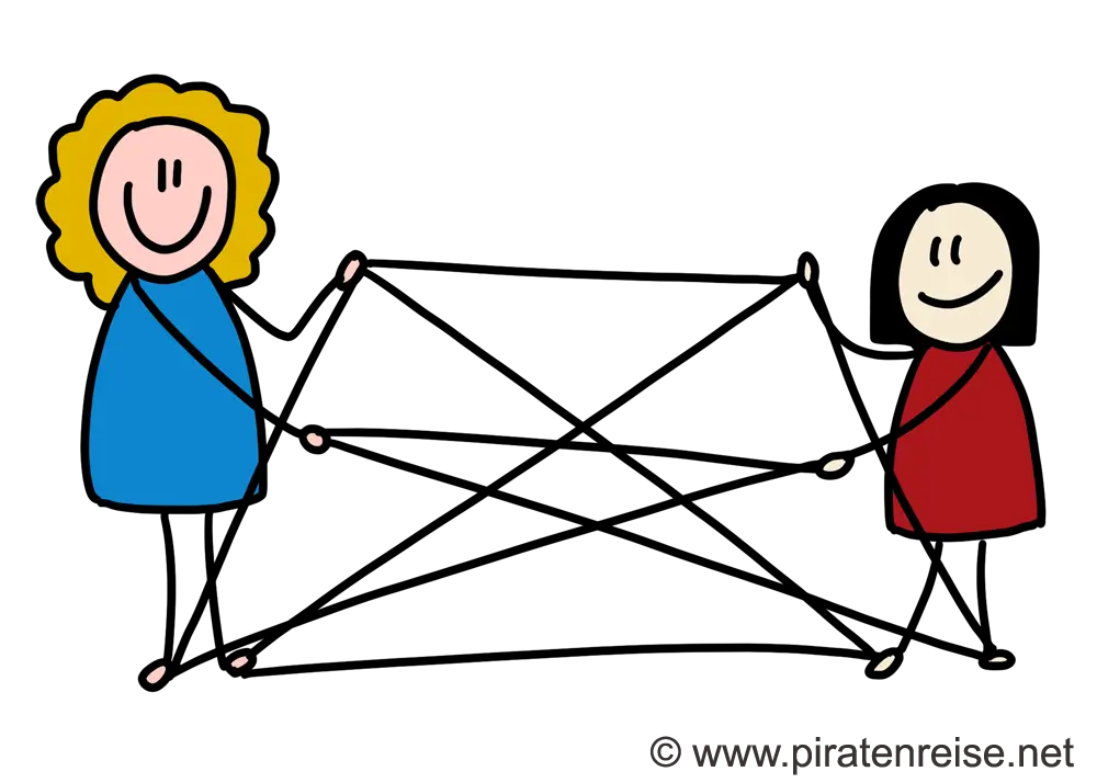 Übung 2: Zwei Kinder halten ein Spinnennetz aus Seilen